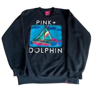 Pink Dolphin Adult Medium Dark Blue Long Sleeve Crew Neck Sweat Shirt